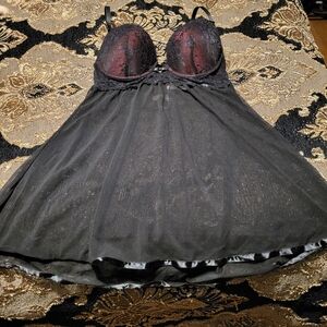 Daisy Fuentes Sexy Push Up Black And Dark Red Chemise/Baby Doll